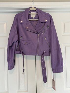 Avec Les Filles Purple Faux Leather Cropped Moto Jacket